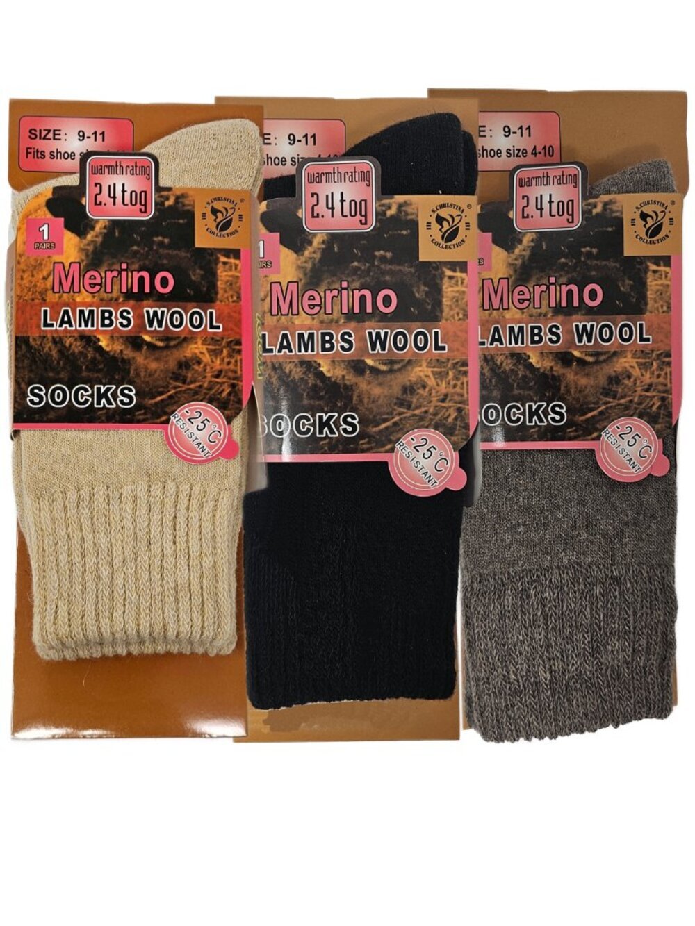 Women's Lamb Wool Socks, Warm Winter Hiking Merino Lamb Wool Socks, 3-Pairs NWT